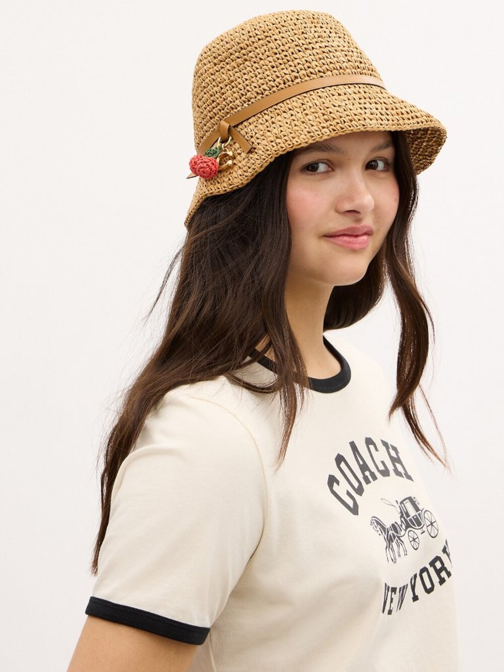 Coach Straw Bucket Hat With Cherry Detail - size M/L - with Coach gift box - - Picture 8 of 9
